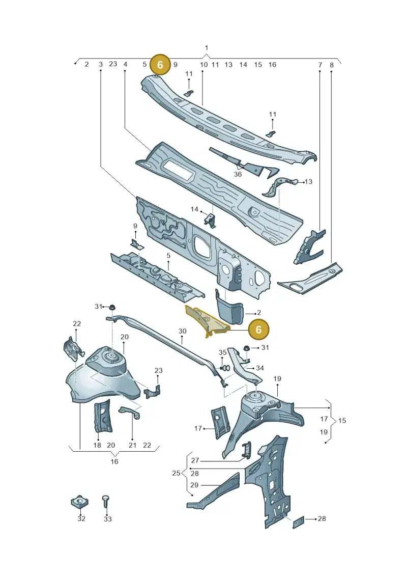 5Q0805398B — Audi A3 Sportback (2019-2021) diagram 596805500, position 6