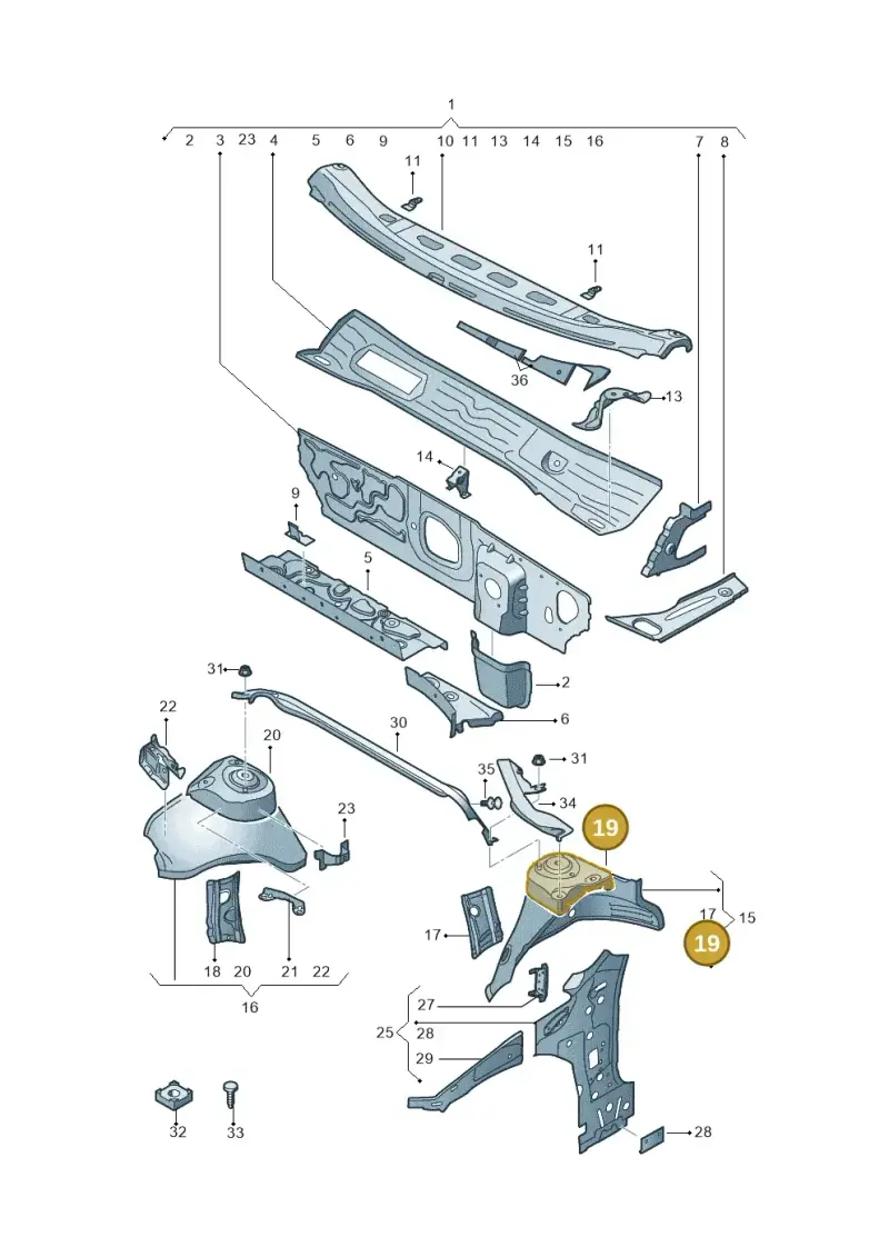 5Q0809121B — Audi A3 Sportback (2019-2021) diagram 596805500, position 19