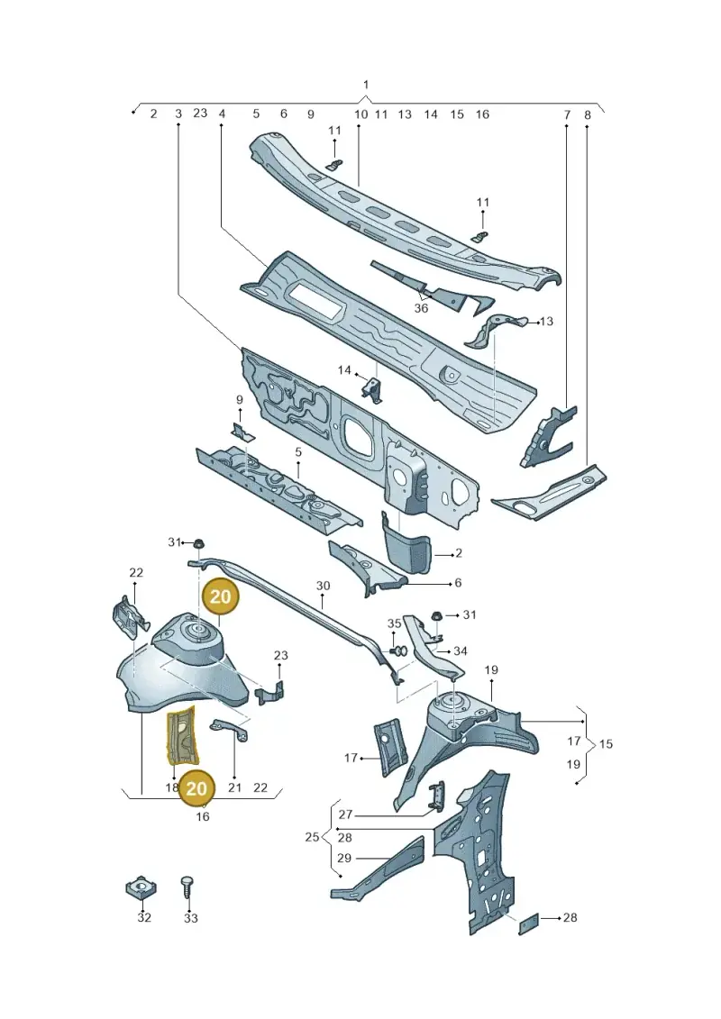 5Q0809122B — Audi A3 Sportback (2019-2021) diagram 596805500, position 20