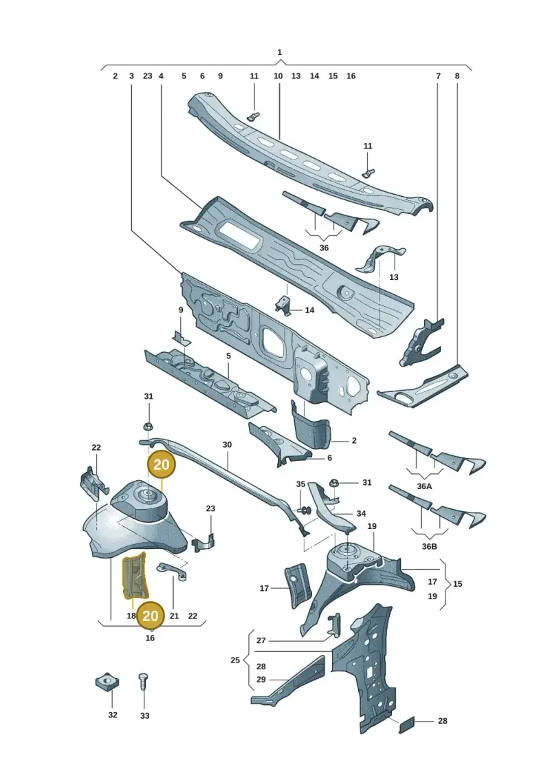 5Q0809122B — Audi A3 (2020-) diagram 8yx805050, position 20