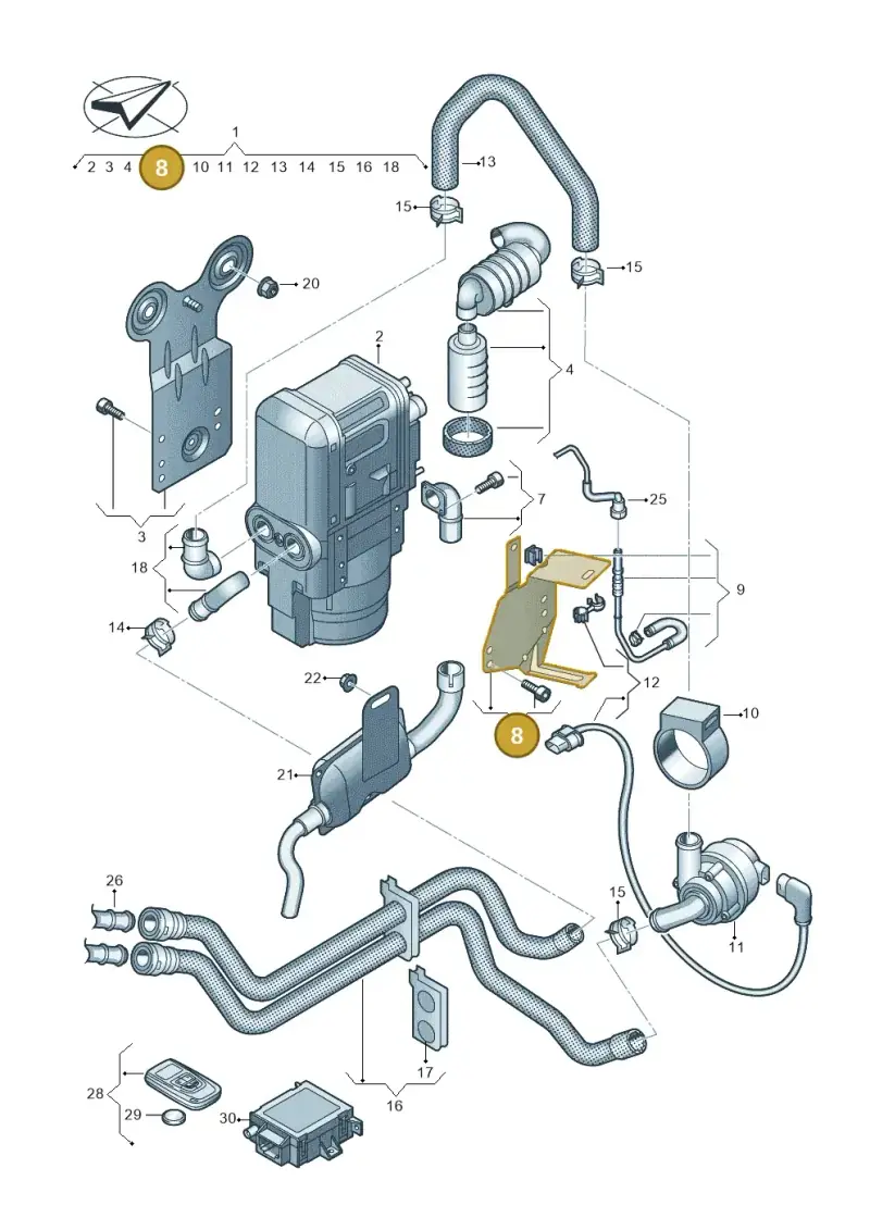 5Q0898595 — Audi A3 Sportback (2019-2021) diagram 596819700, position 8