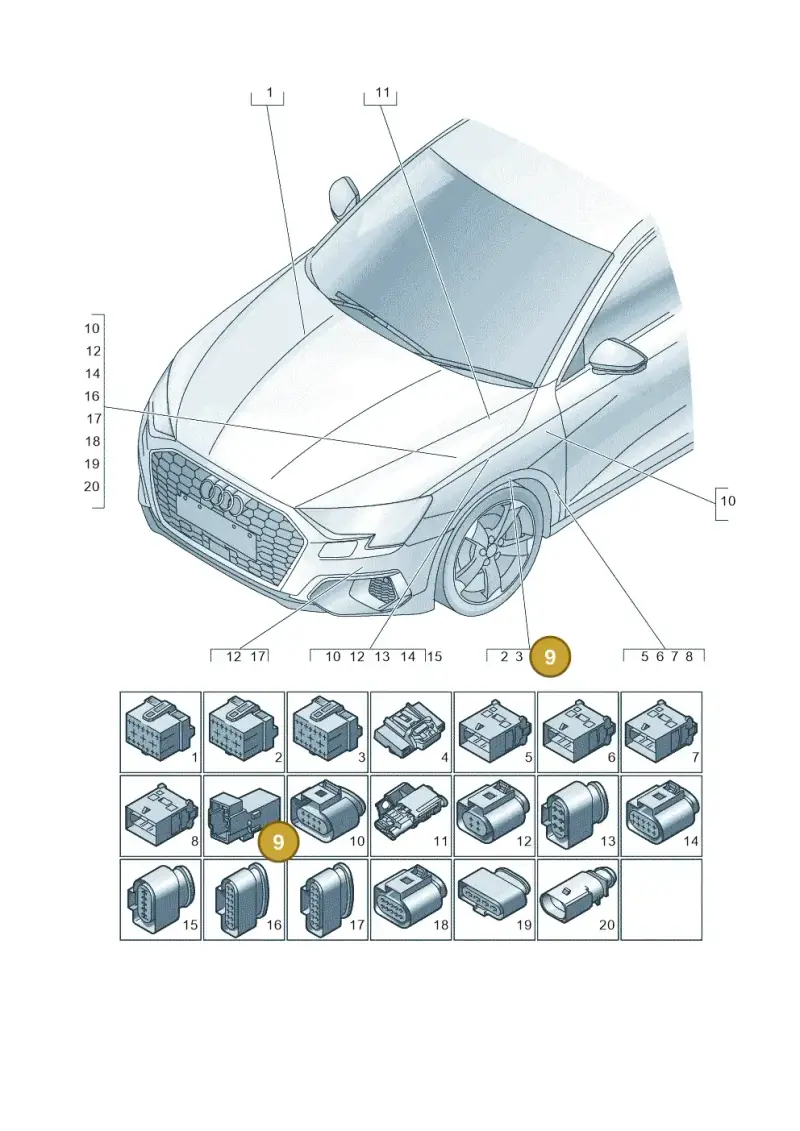 5QF972761 — Audi A3 Sportback (2019-2021) diagram 596971860, position 9