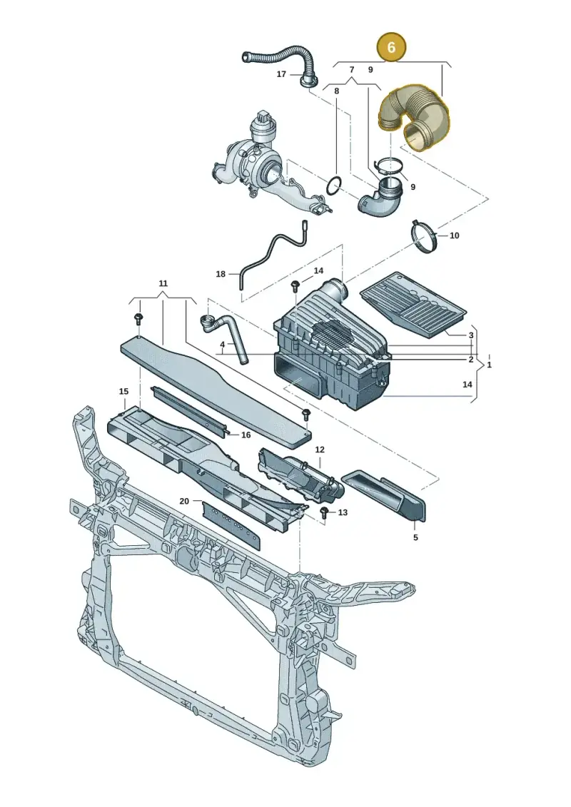 5WA129654A — Audi A3 Sportback (2019-2021) diagram 5h0129070, position 6