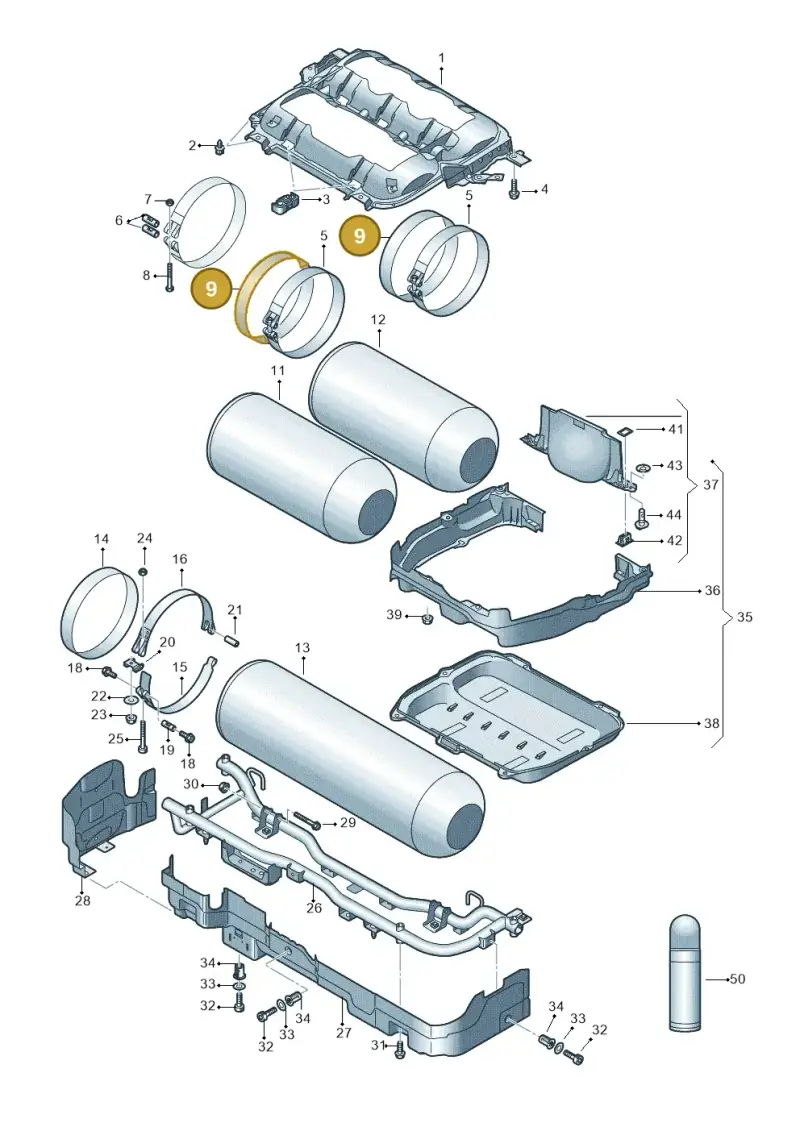 5WA201300 — Audi A3 Sportback (2019-2021) diagram 596201190, position 9