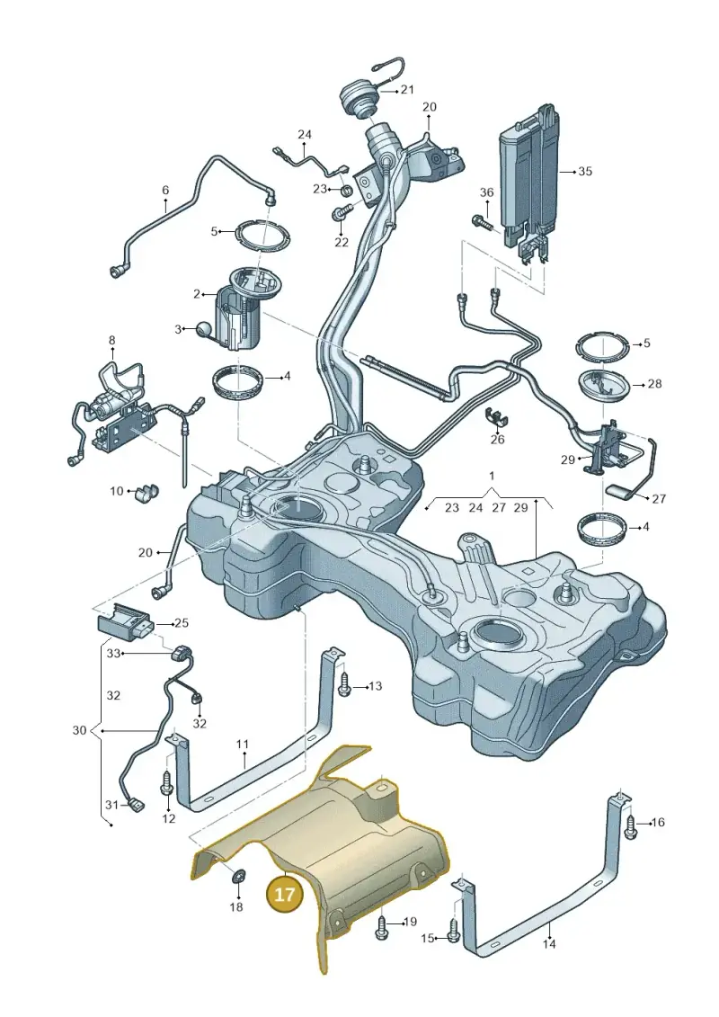 5WA201307B — Audi A3 Sportback (2019-2021) diagram 596201100, position 17
