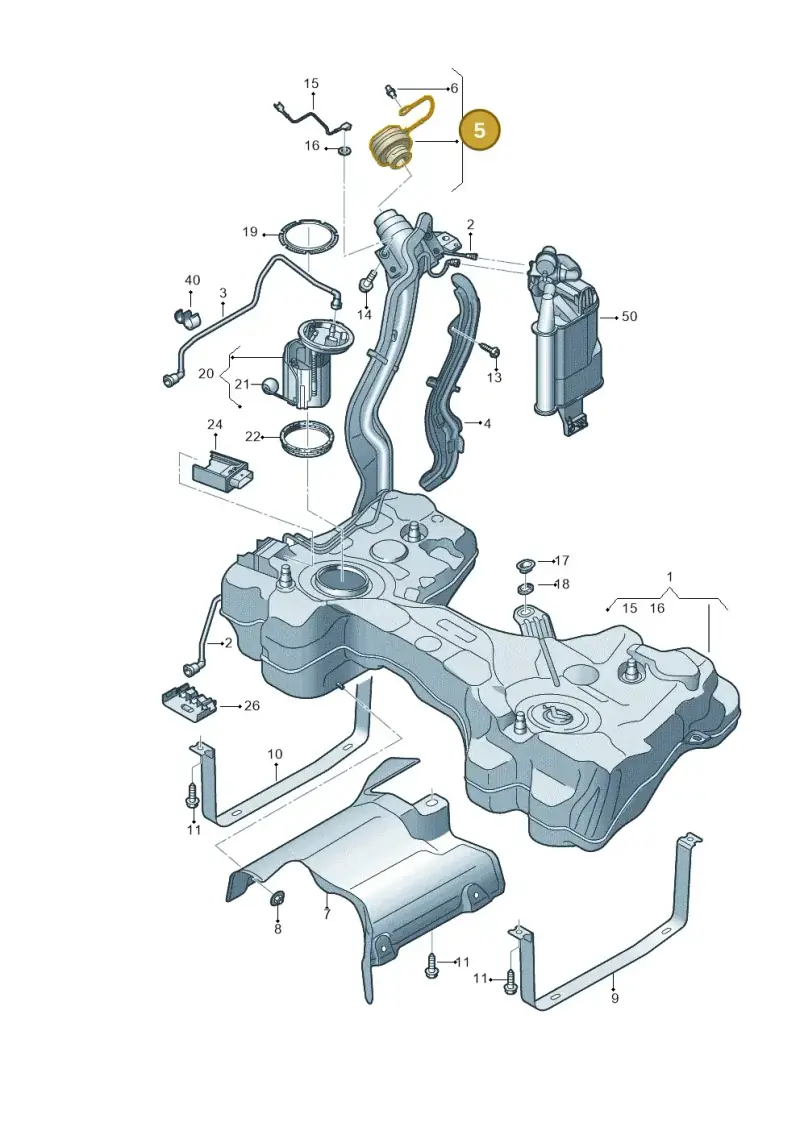 5WA201550AT — Audi A3 Sportback (2019-2021) diagram 596201170, position 5