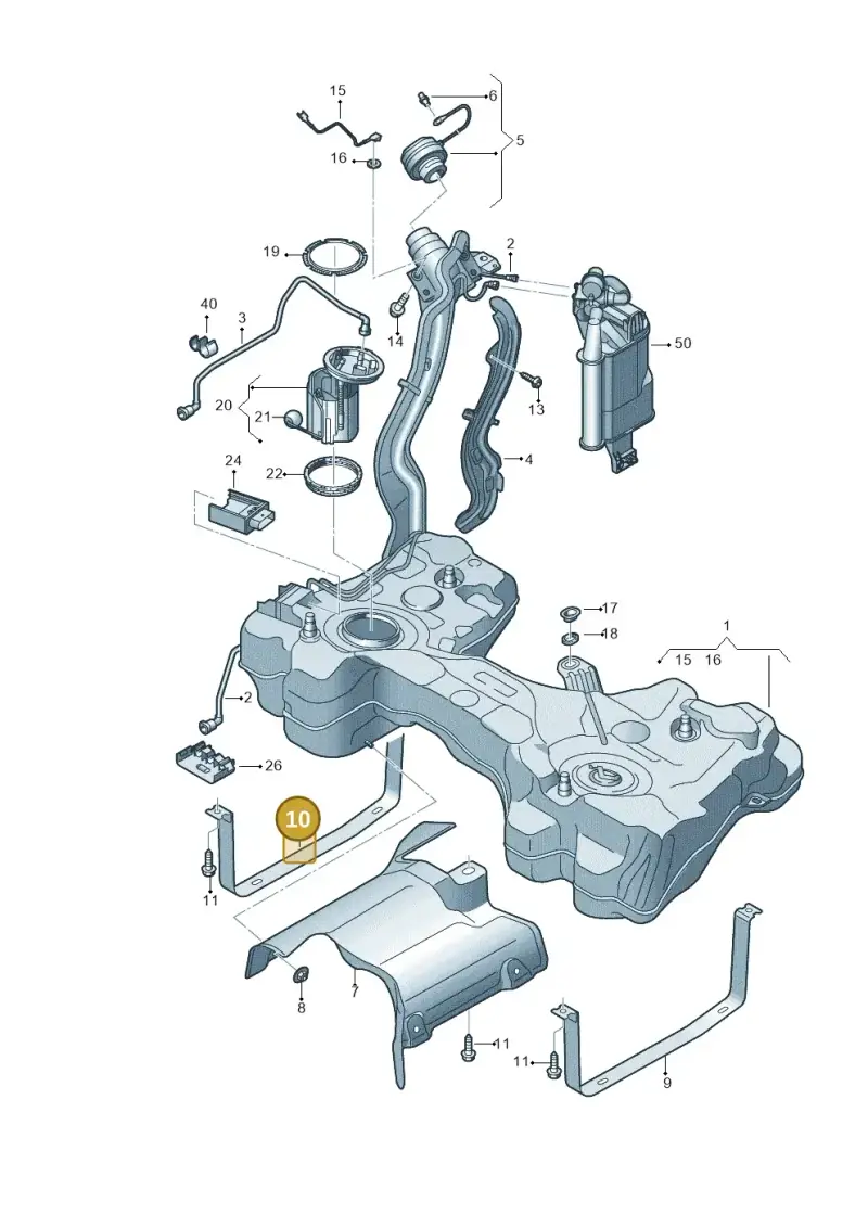 5WA201654 — Audi A3 Sportback (2019-2021) diagram 596201170, position 10