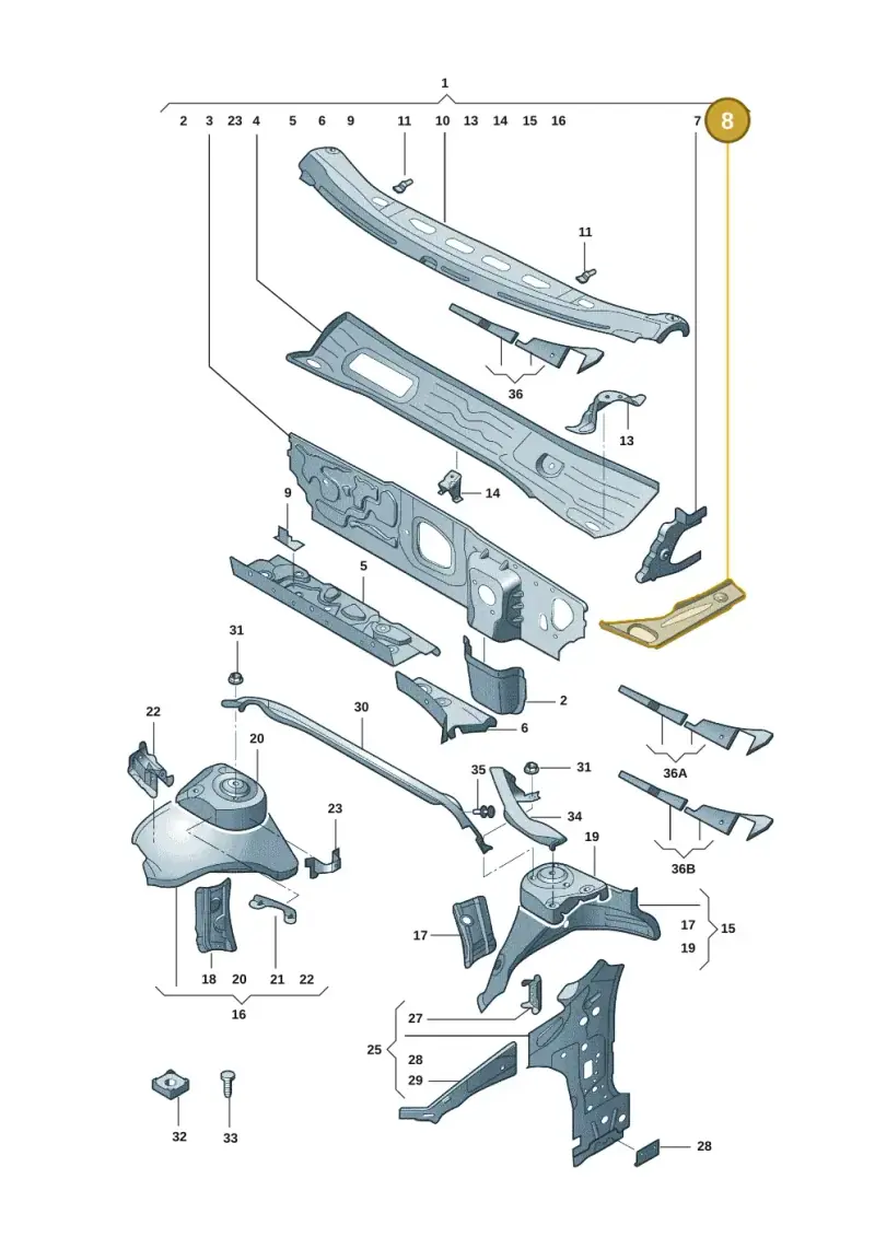 5WA804912A — Audi A3 (2020-) diagram 8yx805050, position 8
