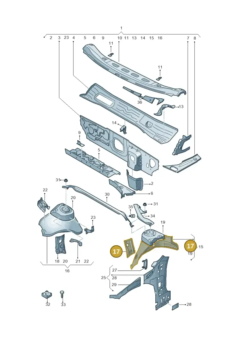 5WA805077 — Audi A3 Sportback (2019-2021) diagram 596805500, position 17