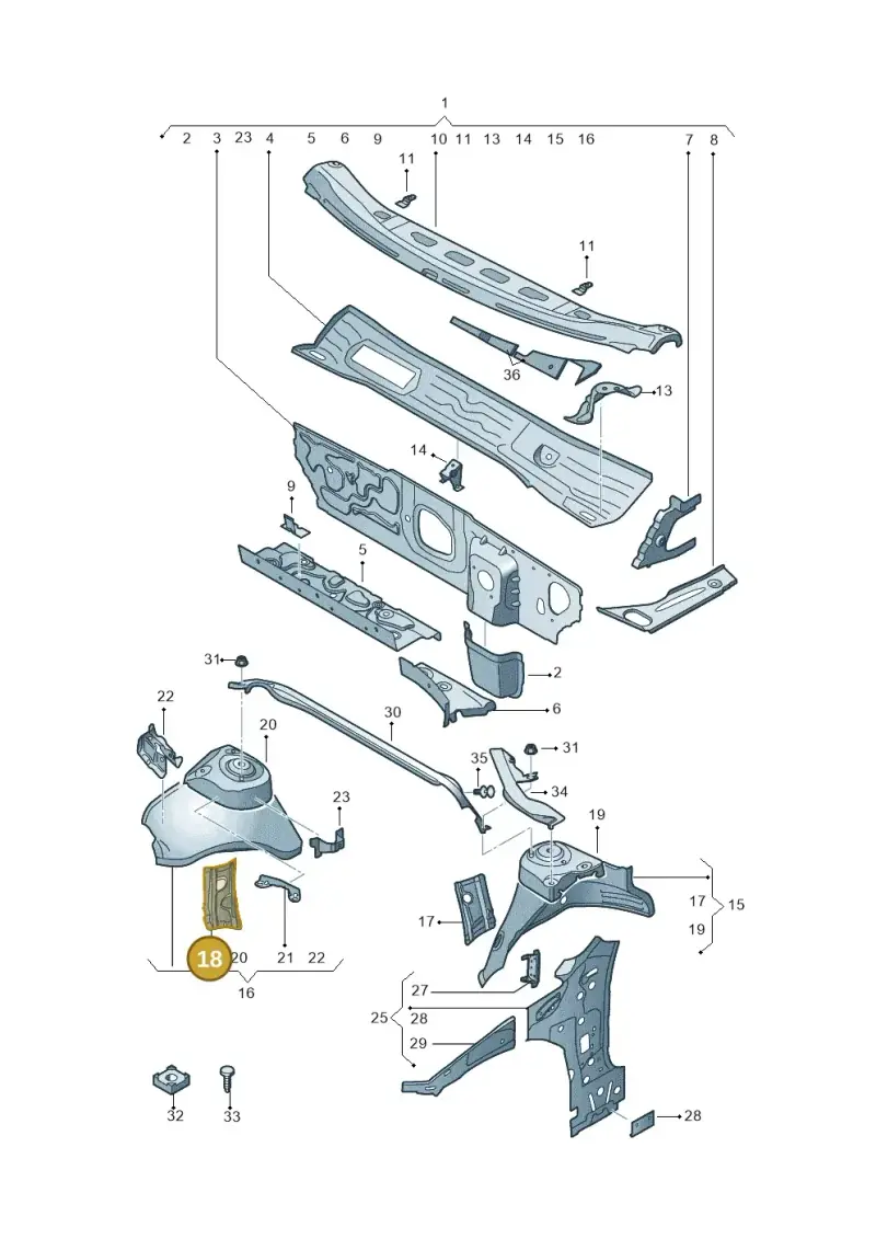 5WA805078 — Audi A3 Sportback (2019-2021) diagram 596805500, position 18