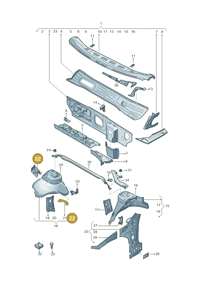 5WA810812A — Audi A3 Sportback (2019-2021) diagram 596805500, position 22