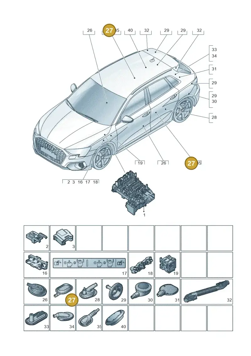 6Q0971905 — Audi A3 Sportback (2019-2021) diagram 596971810, position 27