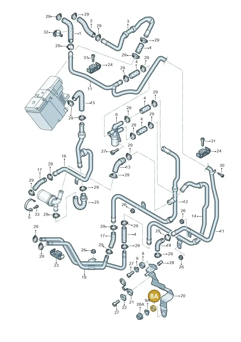 7L0819261A — Audi Q7 qu. 3.0 TDI (2009-2015) diagram 478819360, position 8A