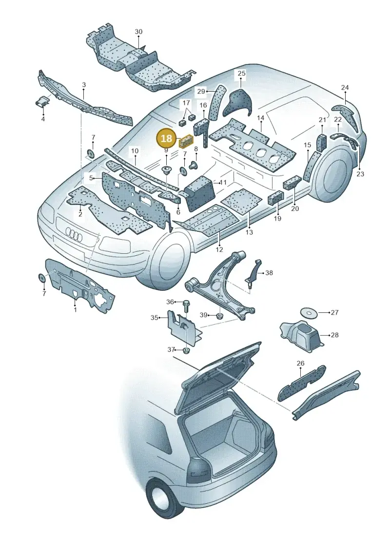 893867335A — Audi A3/S3/QUATTRO (2000-2003) diagram 201863200, position 18