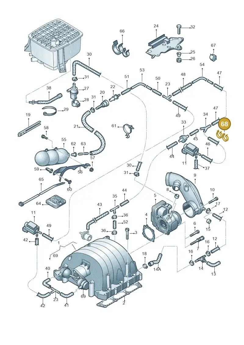 8A0201687 — Audi A8/S8/qu. lang (2003-2007) diagram 264133780, position 68