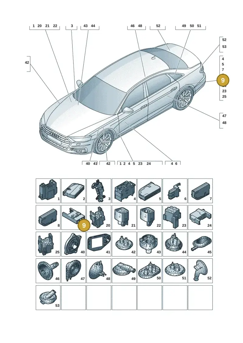 8A0937530 — Audi A8L (2017-2022) diagram 838971081, position 9