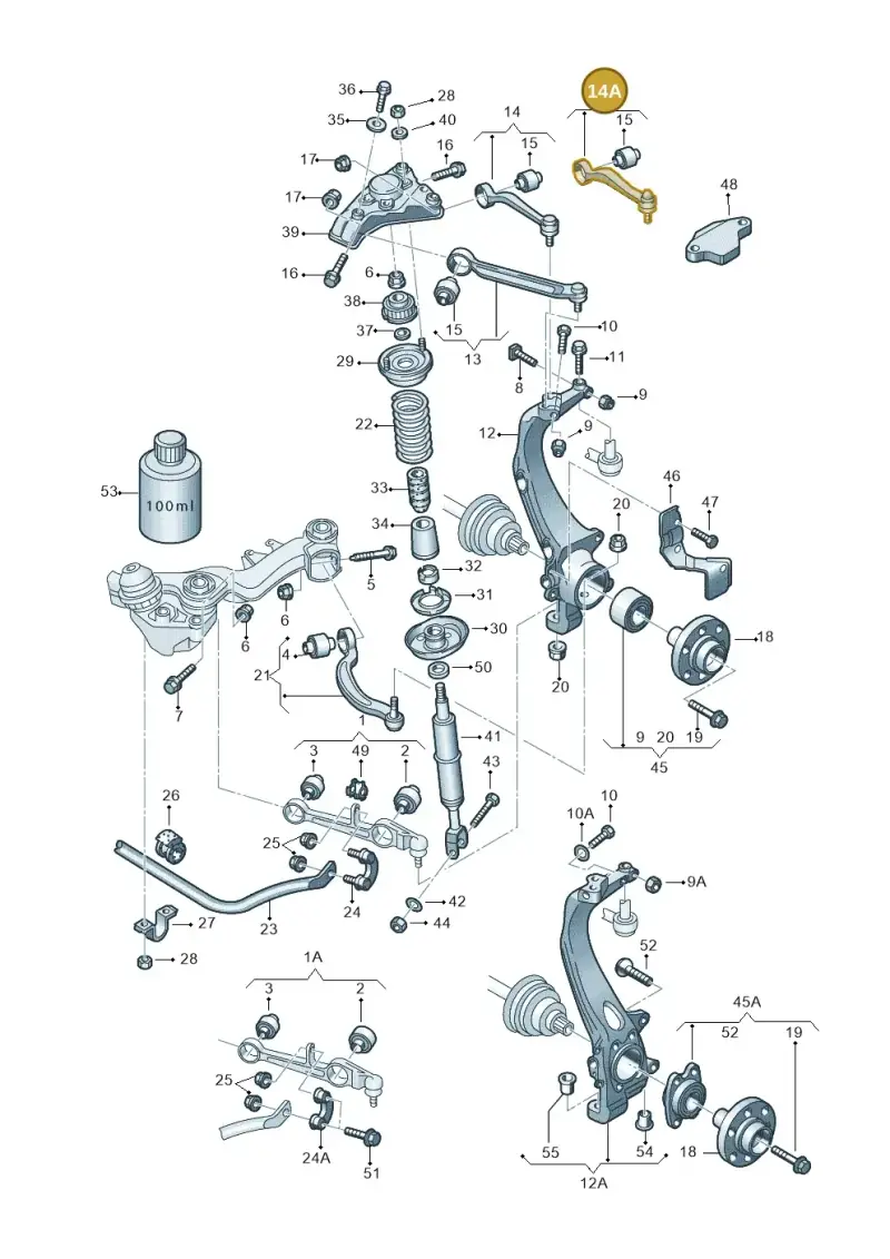 8E0407510A — Audi A4/Avant (1999-2001) diagram 156407100, position 14A