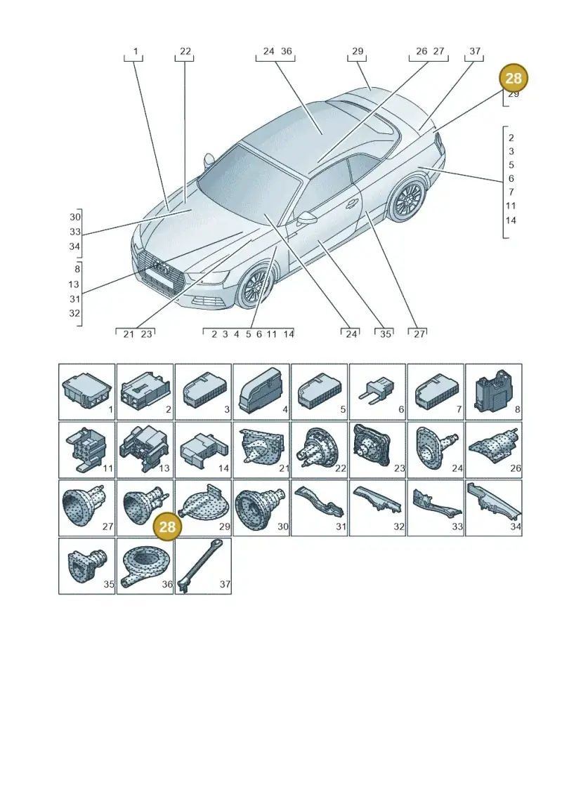 8E0971841H — Audi A5 Cabrio 2.0 (2016-2018) diagram 848971780, position 28