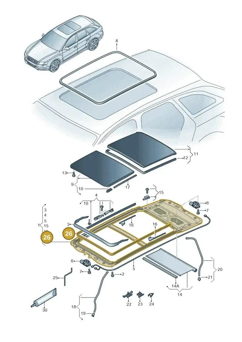 8K9877439A — Audi RS4 Av. qu. 4.2 (2012-2015) diagram 636877100, position 26