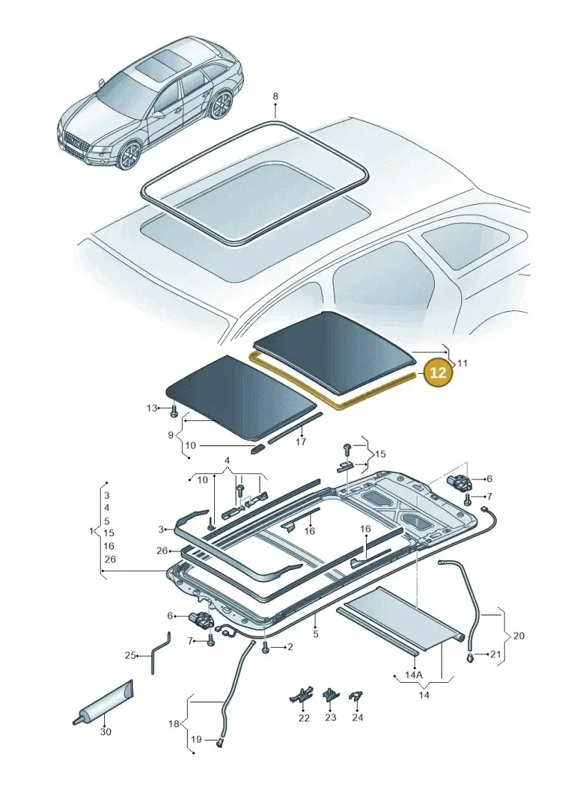 8K9877913A — Audi RS4 Av. qu. 4.2 (2012-2015) diagram 636877100, position 12