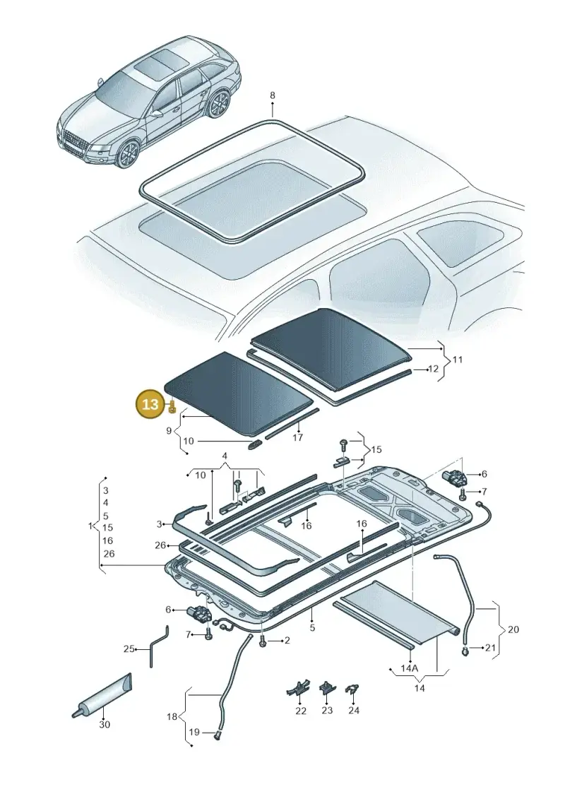 8K9898955 — Audi RS4 Av. qu. 4.2 (2012-2015) diagram 636877100, position 13