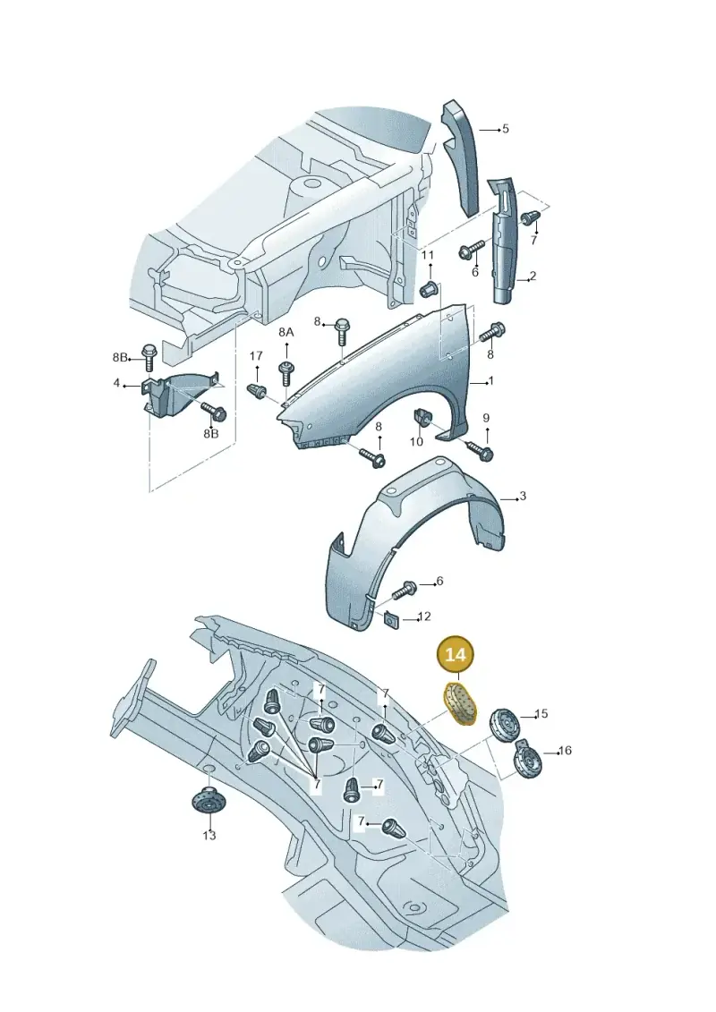8L0803593 — Audi A3/S3/QUATTRO (2000-2003) diagram 201821100, position 14