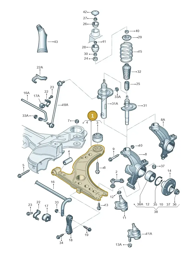 8N0407151D — Audi A3/S3/QUATTRO (1996-2000) diagram 201407100, position 1