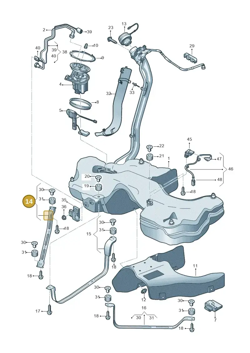 8W0201653 — Audi A5 Sportback (2016-2020) diagram 897201020, position 14