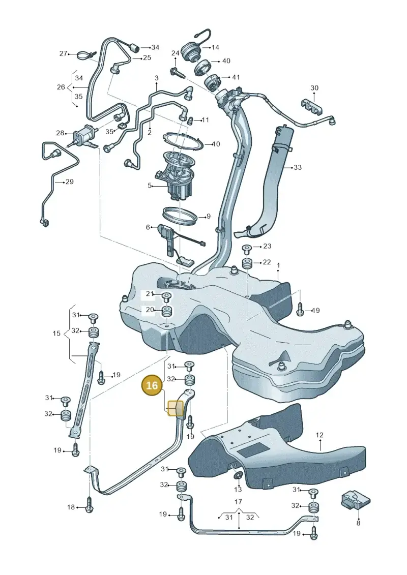 8W0201653E — Audi A5 Sportback (2016-2020) diagram 897201150, position 16