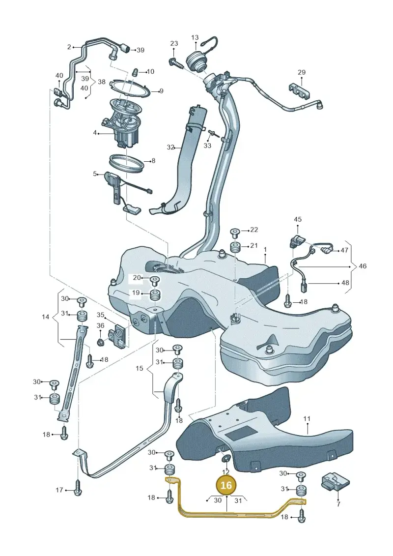 8W0201653K — Audi A5 Sportback (2016-2025) diagram 897201020, position 16