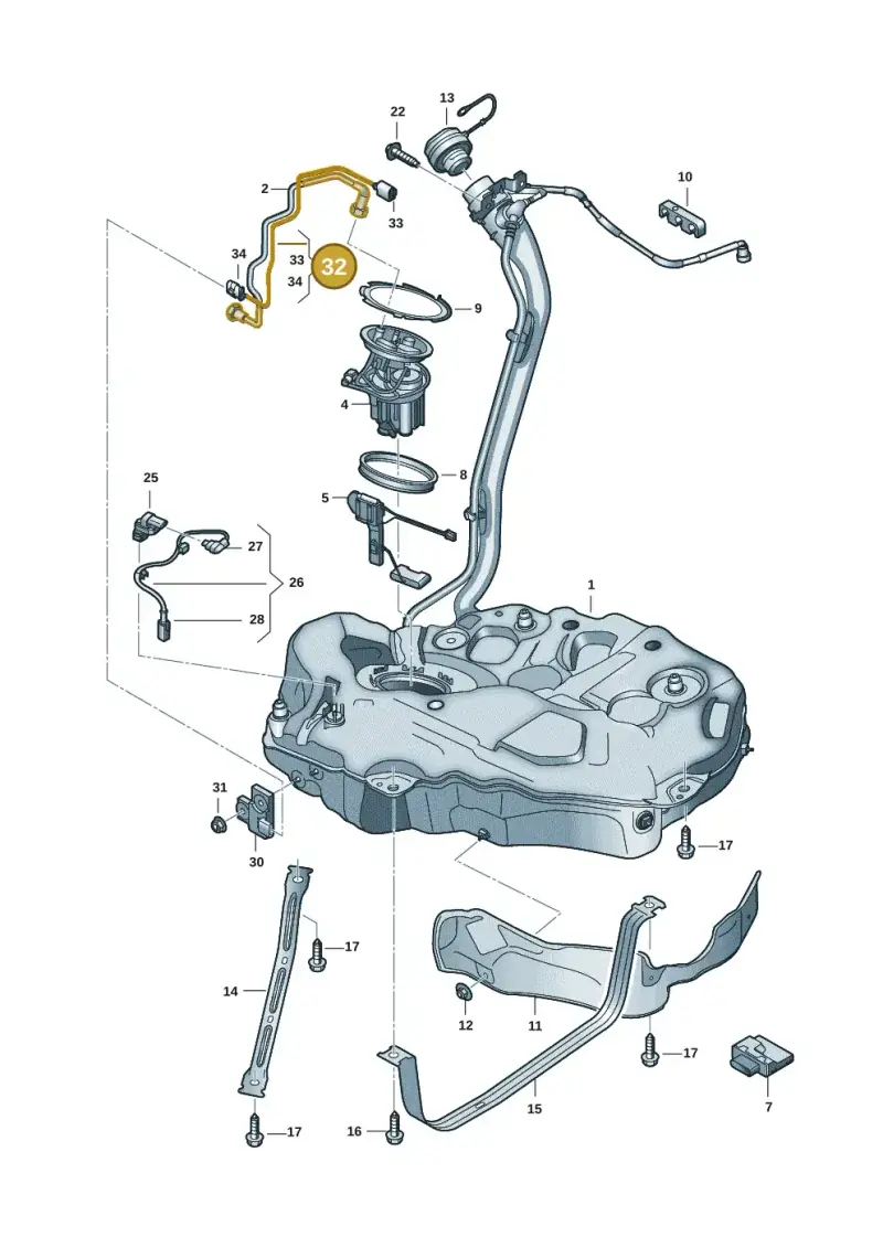 8W0971745A — Audi A5 Sportback (2016-2025) diagram 897201002, position 32