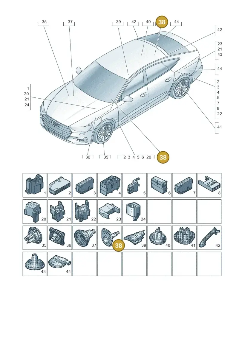 8W0971871D — Audi RS7 Sportback (2019-2025) diagram 435971810, position 38