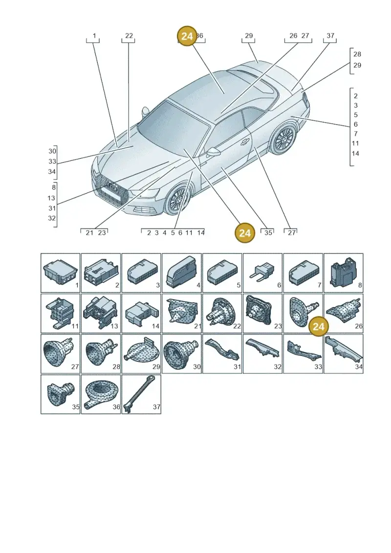 8W0971871D — Audi A5 Cabriolet (2016-2025) diagram 848971780, position 24