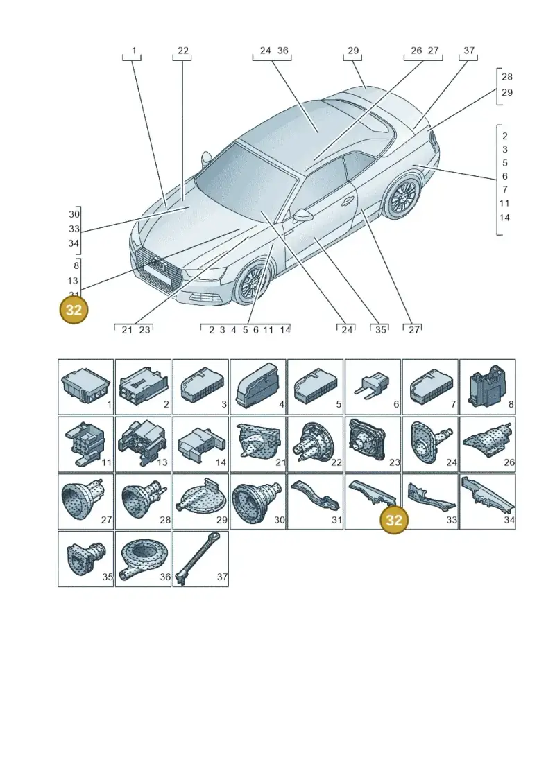 8W0971871H — Audi A5 Cabrio 2.0 (2016-2018) diagram 848971780, position 32