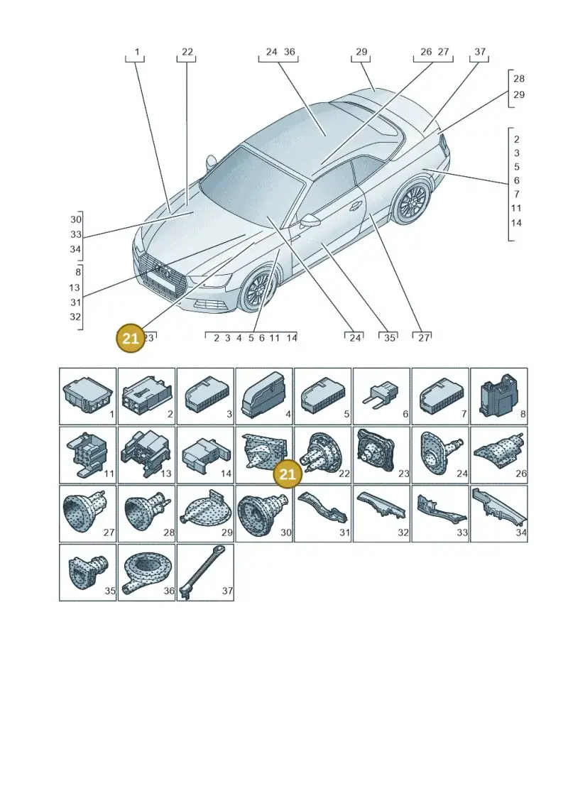 8W0971871S — Audi A5 Cabrio 2.0 (2016-2018) diagram 848971780, position 21