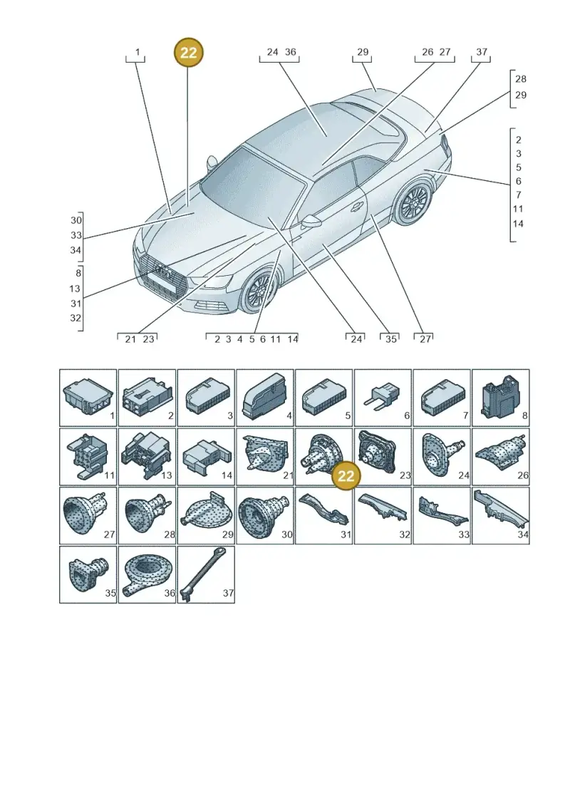8W0971872 — Audi A5 Cabriolet (2016-2025) diagram 848971780, position 22