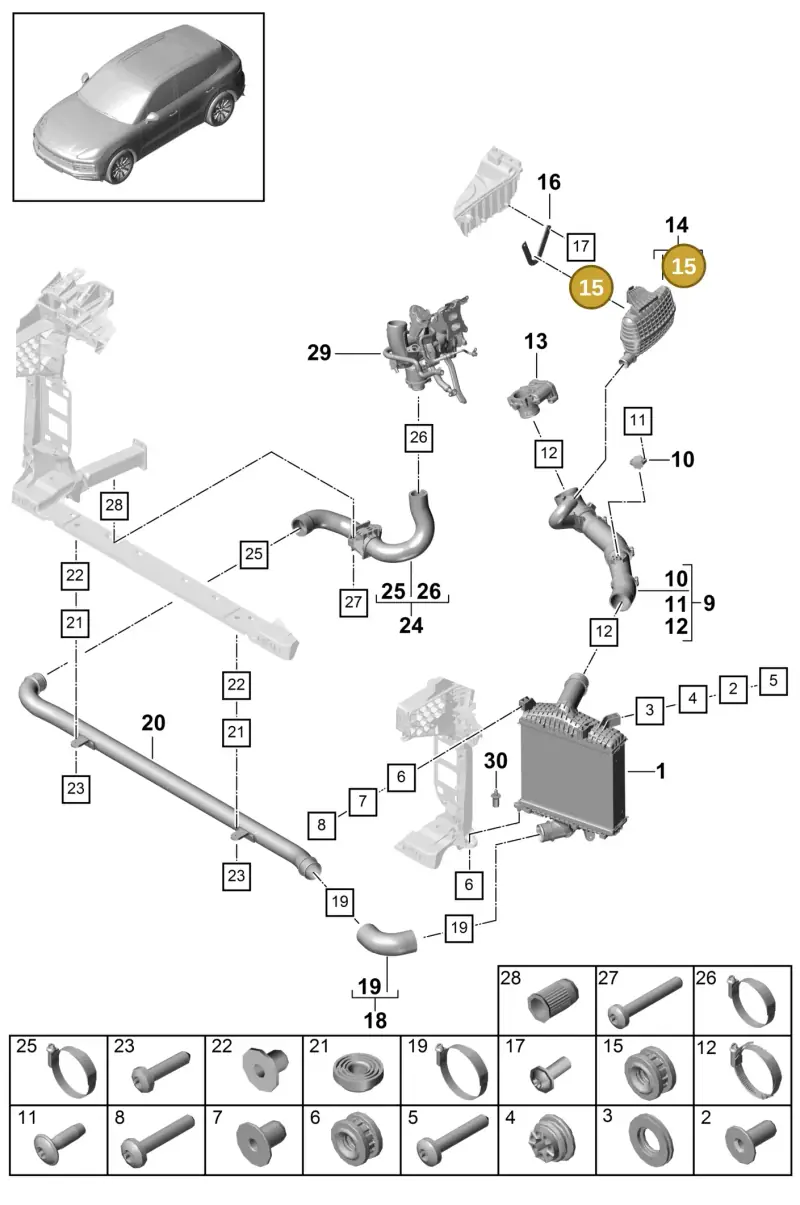 050129669 — Porsche Cayenne Diesel V6 (2017-2023) diagram p51107080, position 15