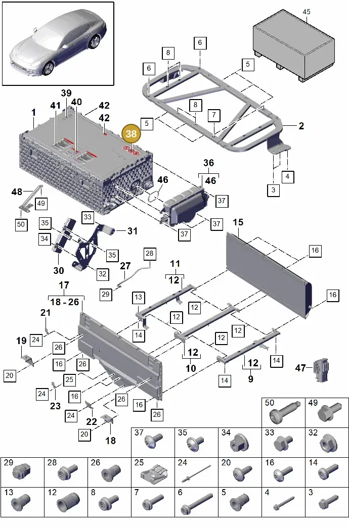 12E010849F — Porsche Panamera 4 Hybrid (2016-2020) diagram p49901040, position 38