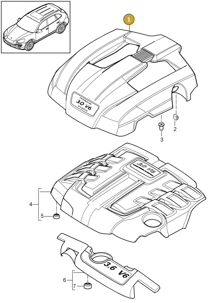 7PP103925E — Porsche Cayenne (2010-2018) diagram p37103040, position 1