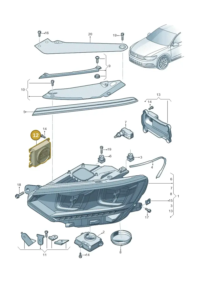 7PP941571AC — Volkswagen Passat Saloon (2014-2024) diagram 793941011, position 12