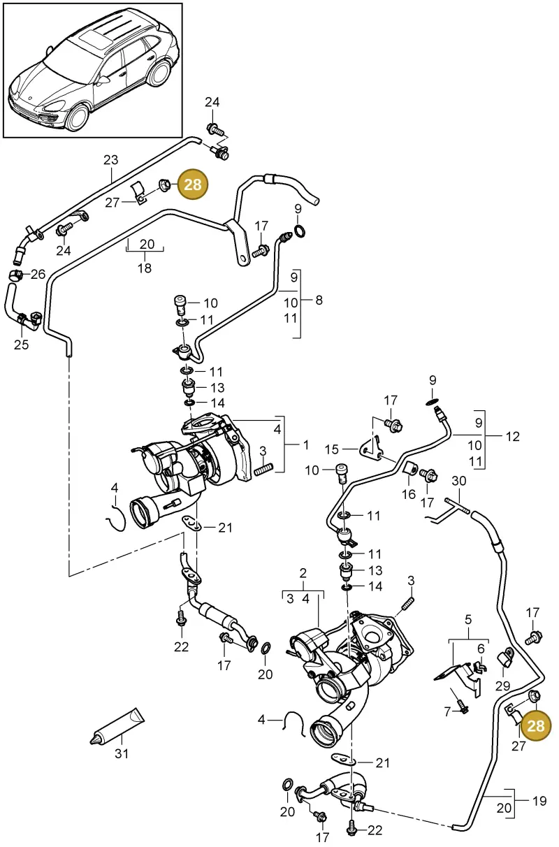 90037701001 — Porsche Cayenne (2010-2018) diagram p37202060, position 28