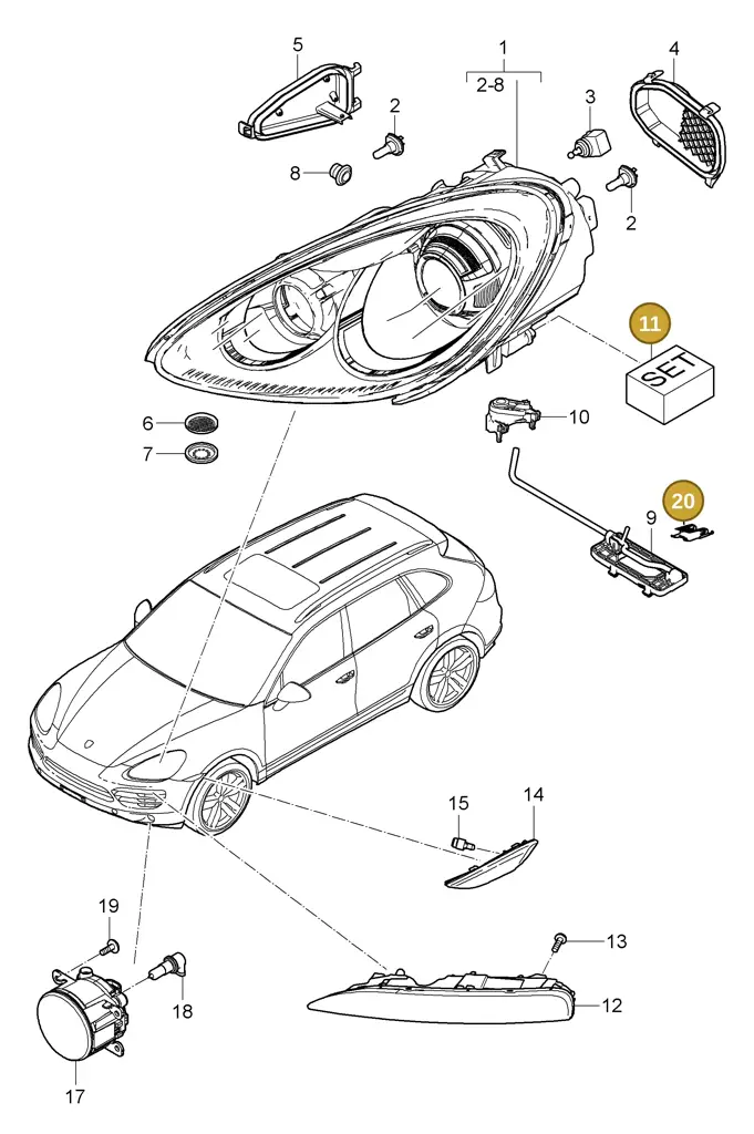 95863112100 — Porsche Cayenne (2010-2018) diagram p37905000, position 11+20+16+23