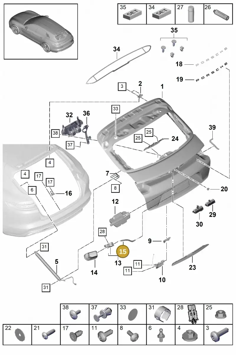971827535A — Porsche Panamera (2016-2020) diagram p49803006, position 15