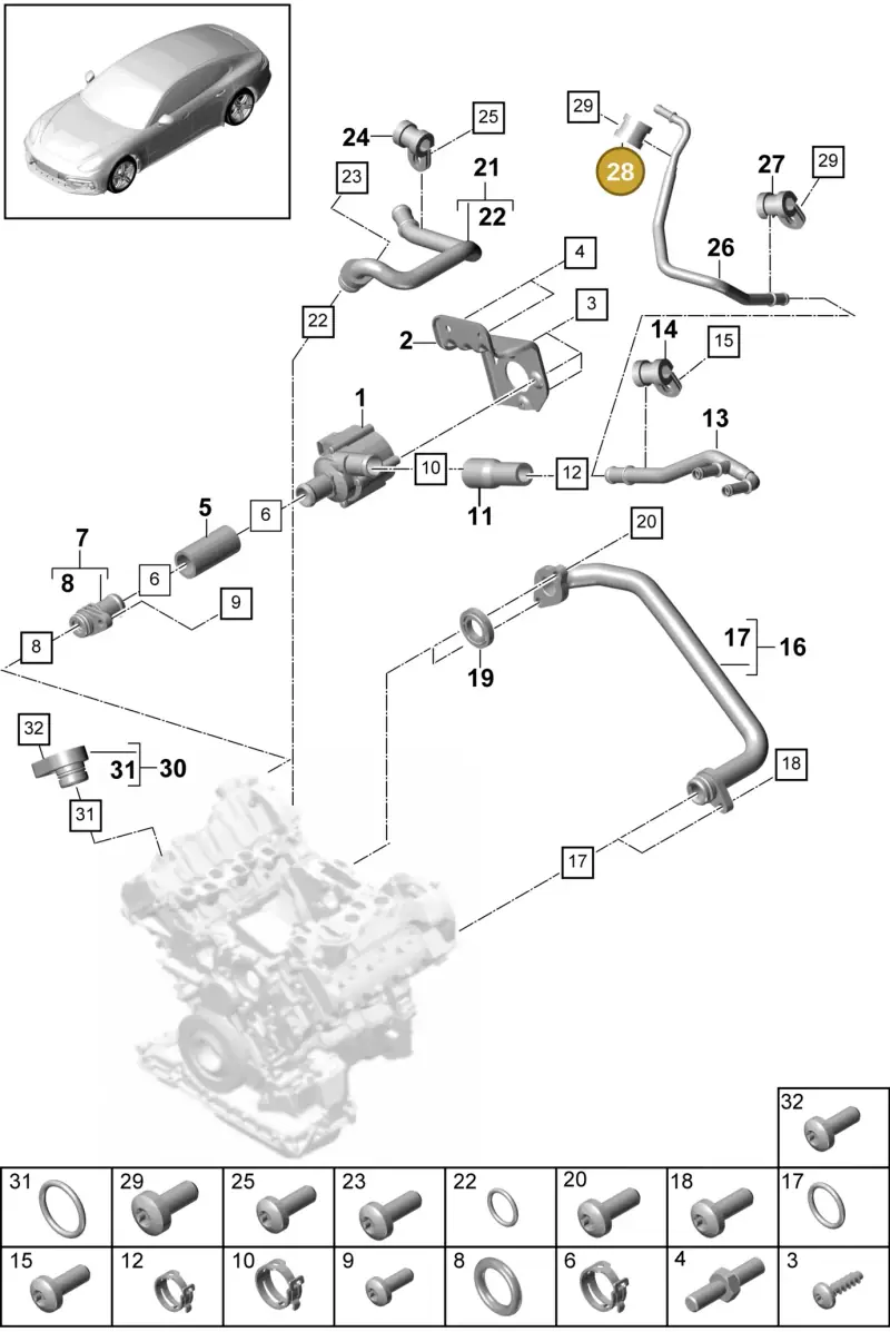 N02065110 — Porsche Panamera 4 Hybrid (2016-2020) diagram p49105025, position 28