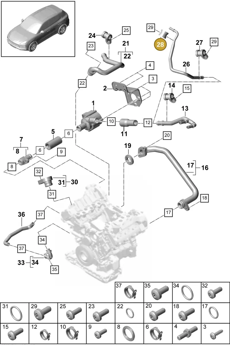 N02065110 — Porsche Cayenne Diesel V6 (2017-2023) diagram p51105030, position 28