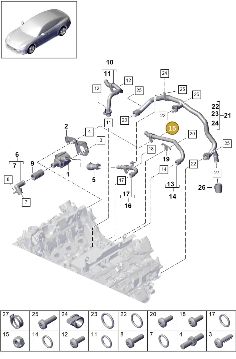 N02214812 — Porsche Panamera 4 Hybrid (2016-2020) diagram p49105020, position 15