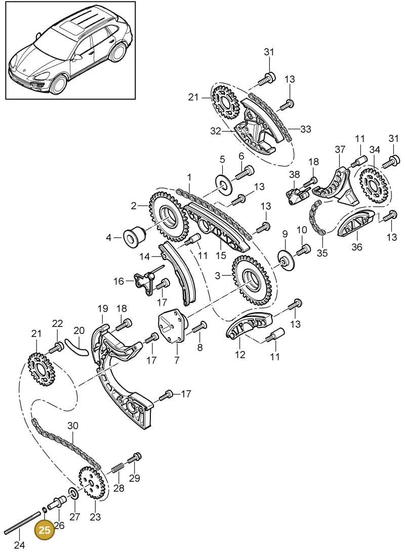 N90015401 — Porsche Cayenne (2010-2018) diagram p37103080, position 25