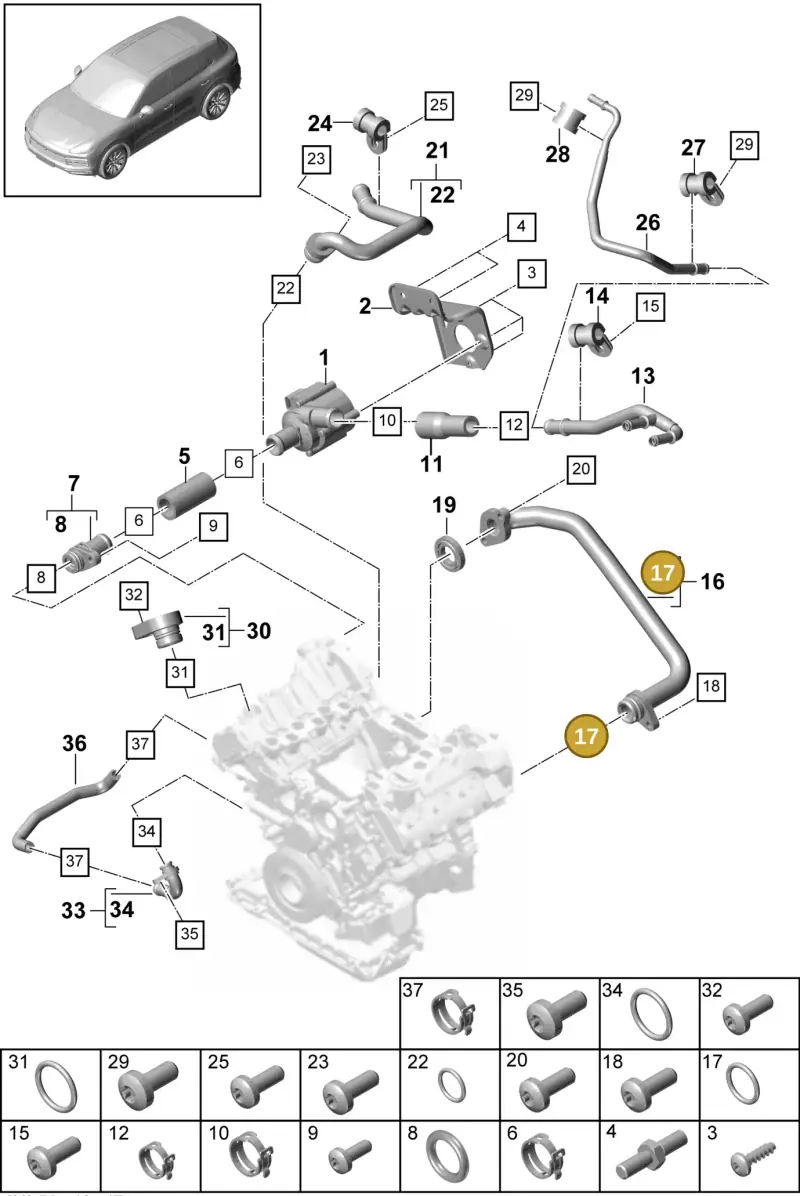 N90365302 — Porsche Cayenne Diesel V6 (2017-2023) diagram p51105030, position 17