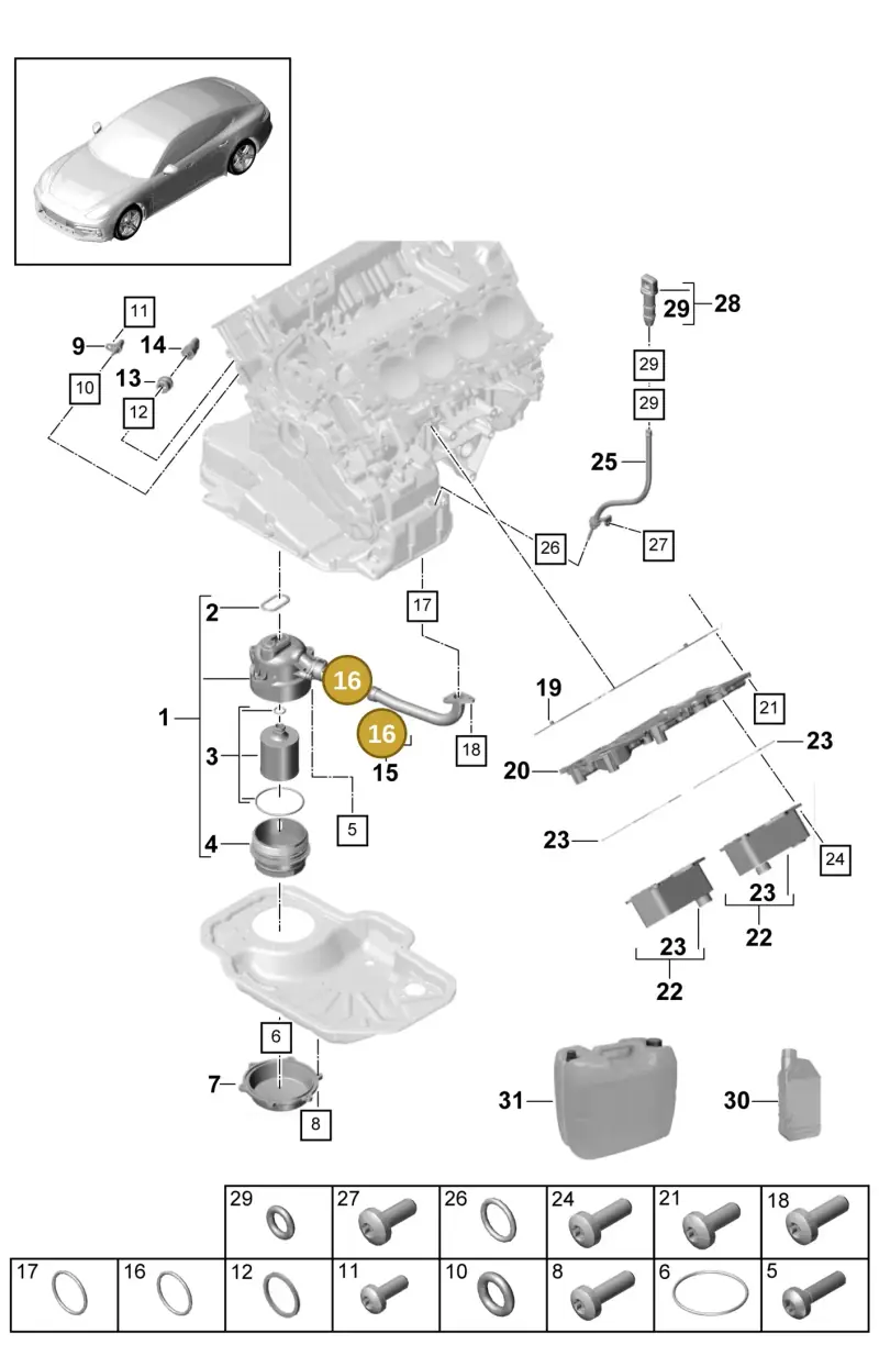 N90465004 — Porsche Panamera 4 Hybrid (2016-2020) diagram p49104010, position 16