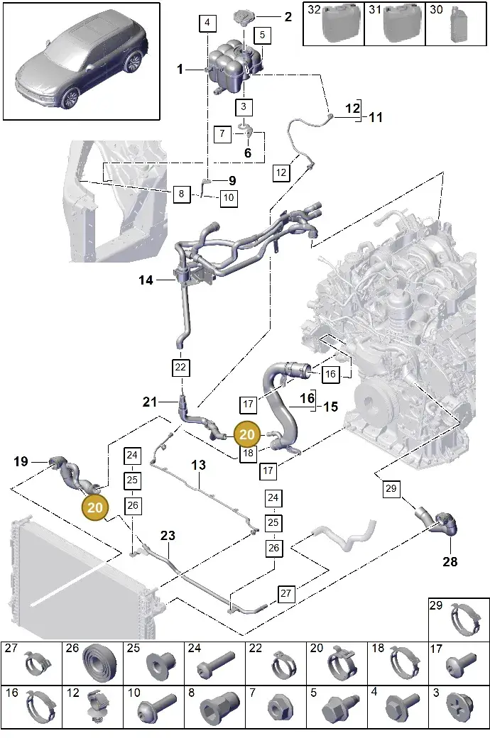 N90686904 — Porsche Cayenne Diesel V6 (2017-2023) diagram p51105055, position 20